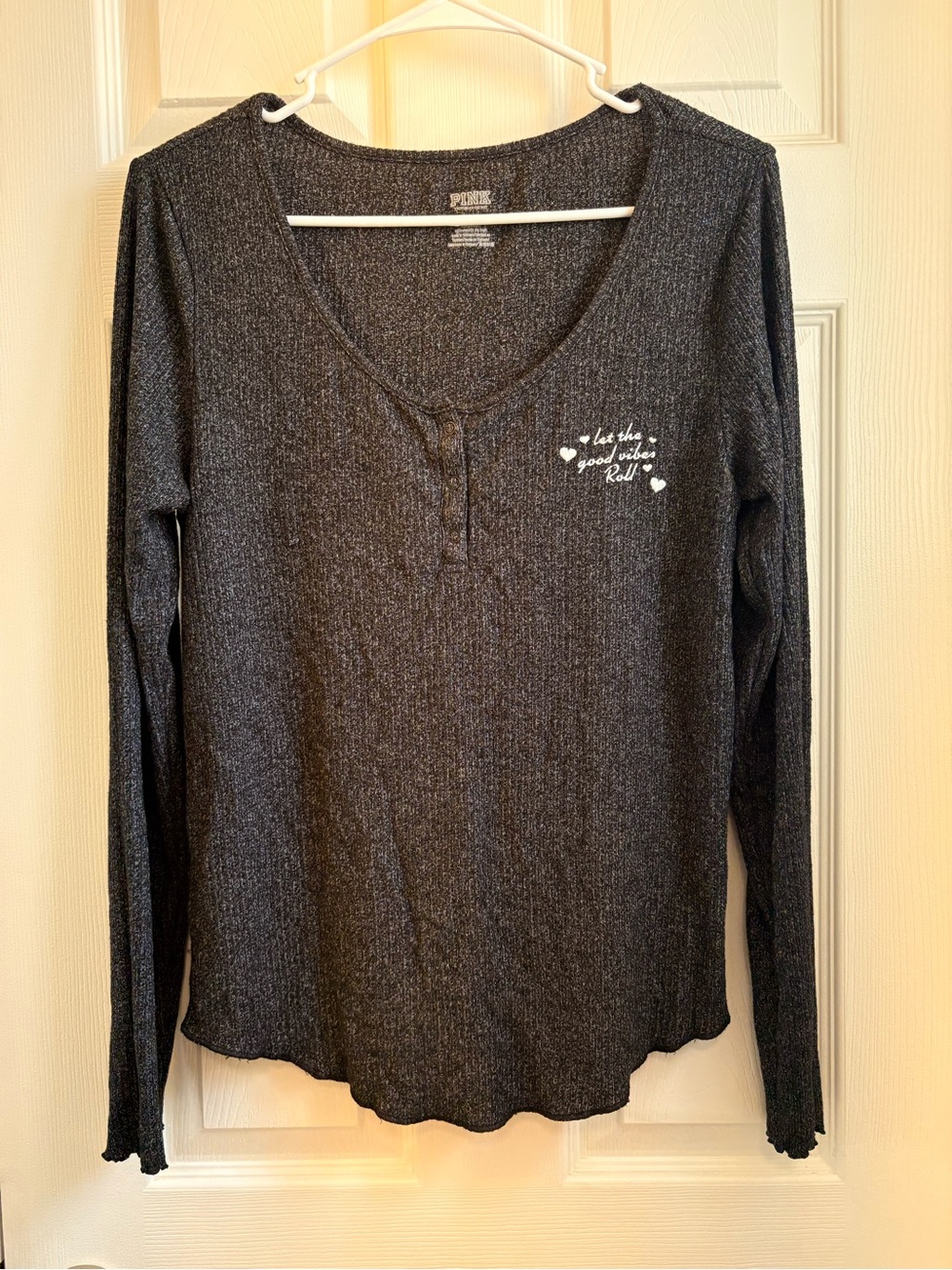 PINK Victoria's Secret Charcoal Gray Ribbed Long-Sleeve Henley
